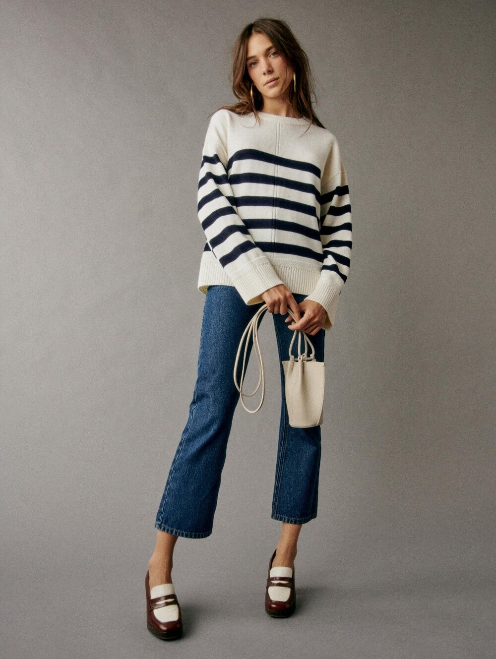 *NWT* [Sezane] Bastien Jumper In Ecru/Navy, Size M, 100% Merino Wool